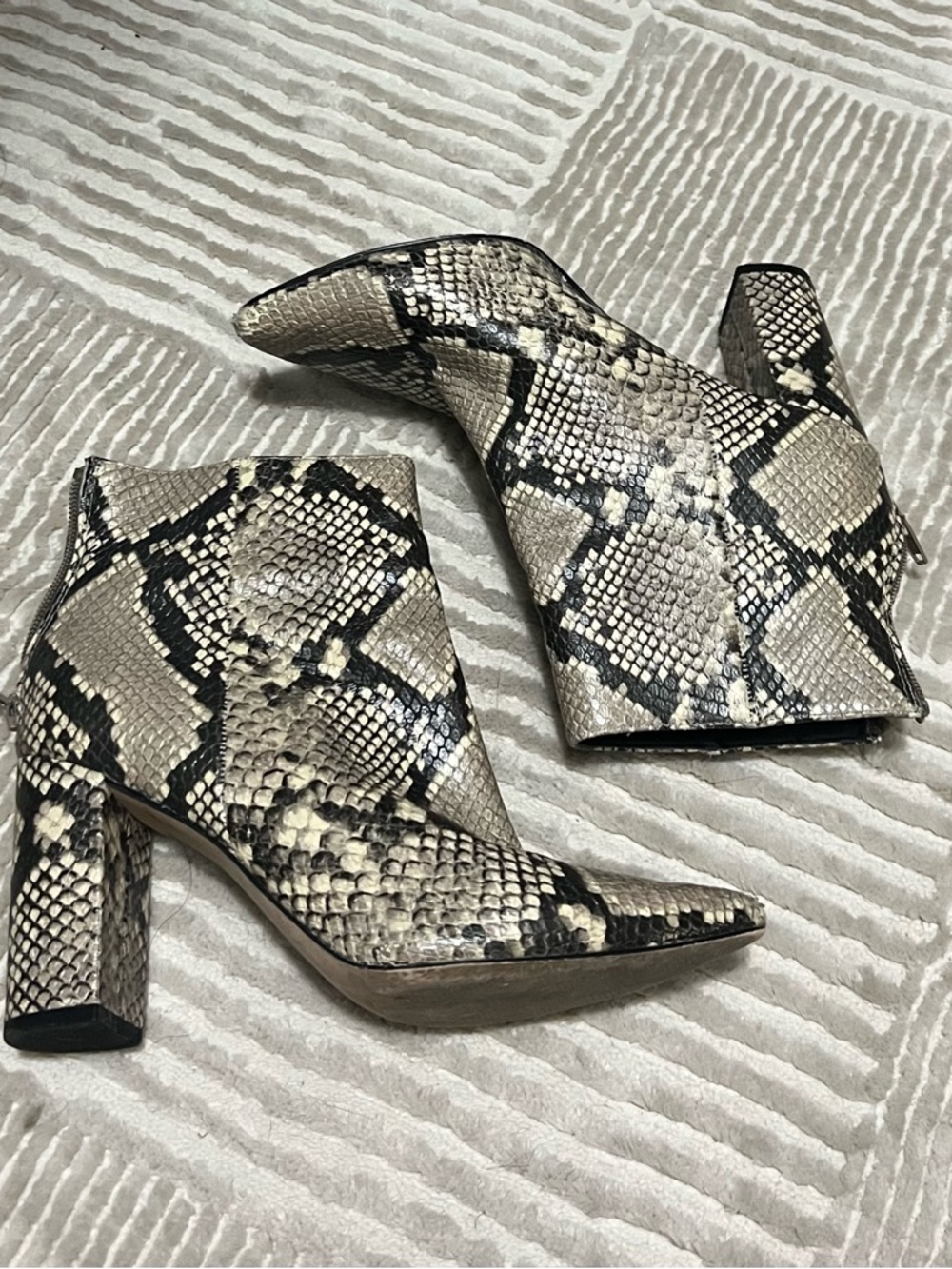 Chelsea & Violet Snakeskin Booties- Black/Cream